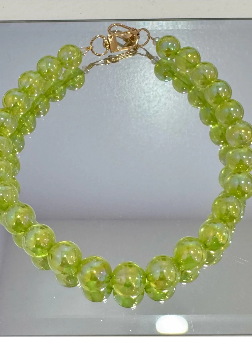 New Lime Green Beaded Bag Chain with Gold-Tone Clasp
